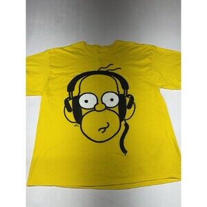 The Simpsons Homer Simpson Headphones Shirt Yellow Size XL Graphic Print